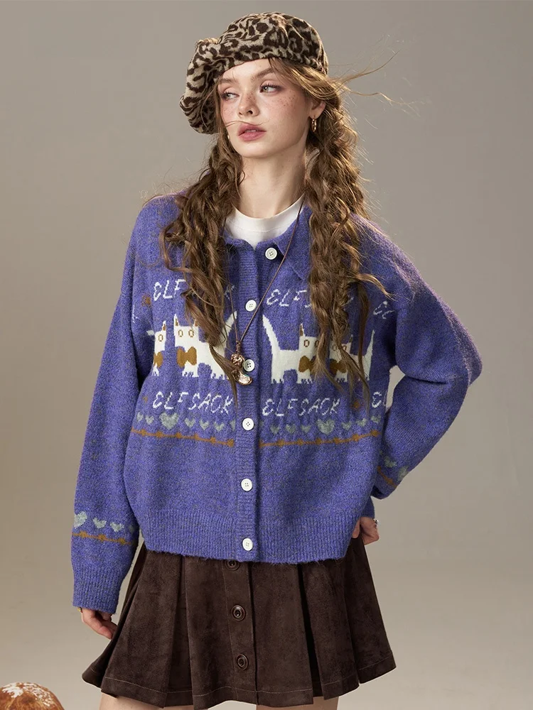 

Women's Winter Knitwear Pattern Embroidered Open Cardigan Sweater Regular Fit Long Sve Casual Sle Faion Elf Sa