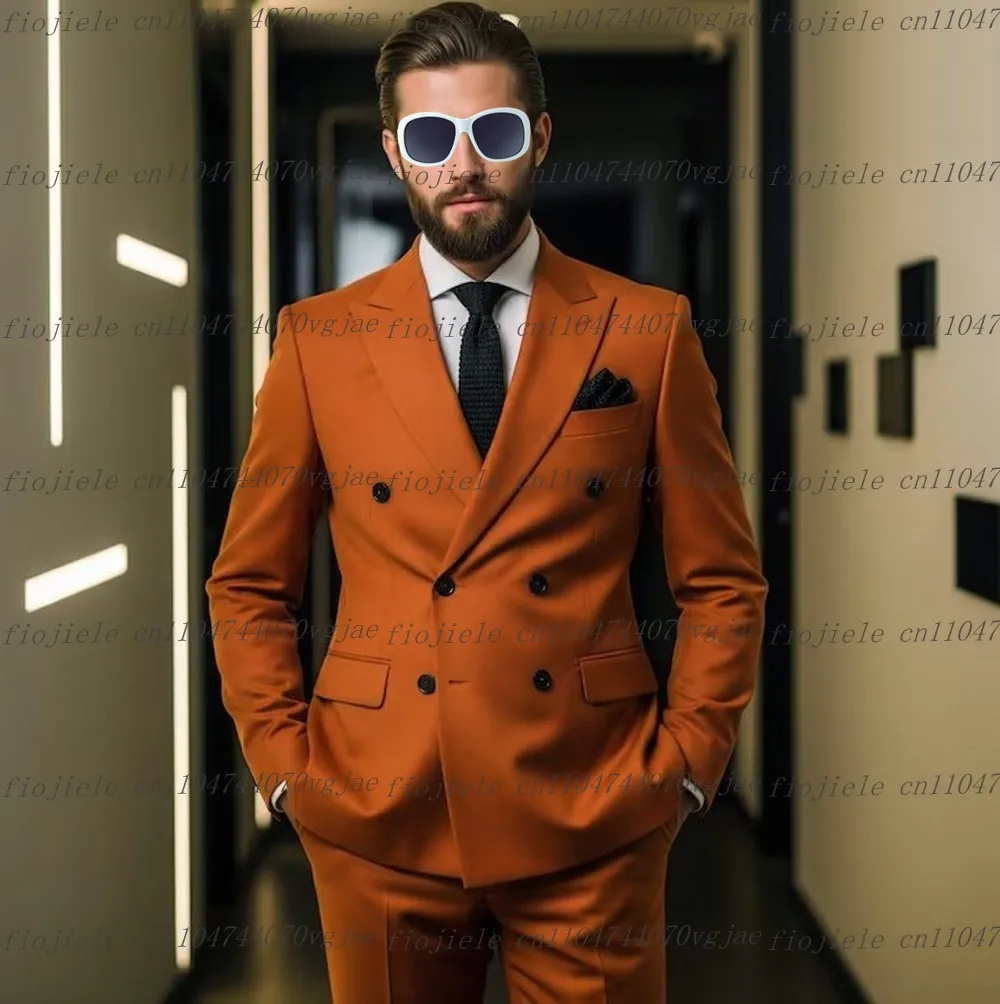 

Formal Occasion Dark Orange Men Suit Wedding Party Groom Groomsman Business Prom Male Tuxedos Customize 2 Piece Set Jacket Pants