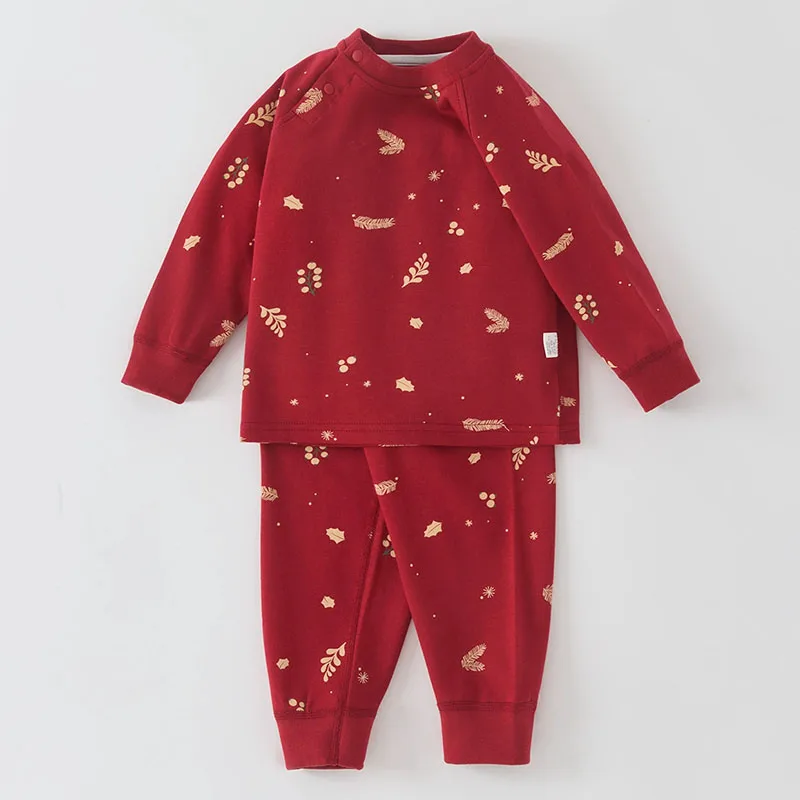 2Piece Spring Fall Newborn Girl Boy Clothes 1st Birthday New Year Cute Print Long Sleeve Red Tops+Pants Baby Clothing Sets B396