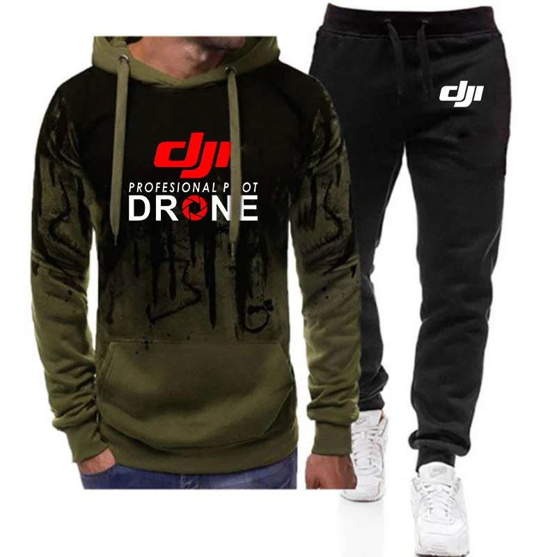 Dji piloto profesional Drone 2024 hombres primavera otoño cremallera sudaderas con capucha pantalón de chándal Harajuku Color degradado cómodo traje versátil