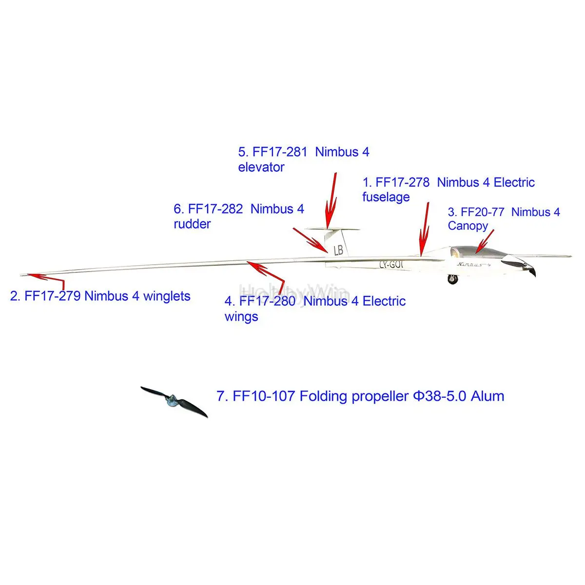 

FlyFly Spare Part Main Wings Fuselage for Nimbus 4000mm Electric Glider with brake