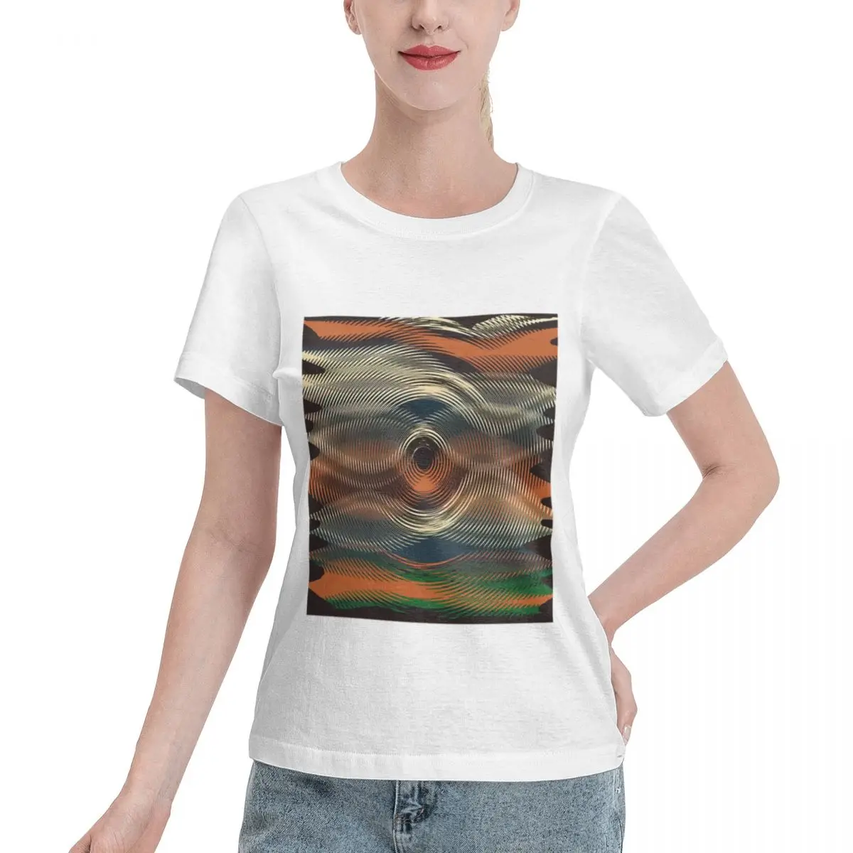 T-shirt pour femme à motif circulaire fascinant, facile à assortir, luxe, 100% coton