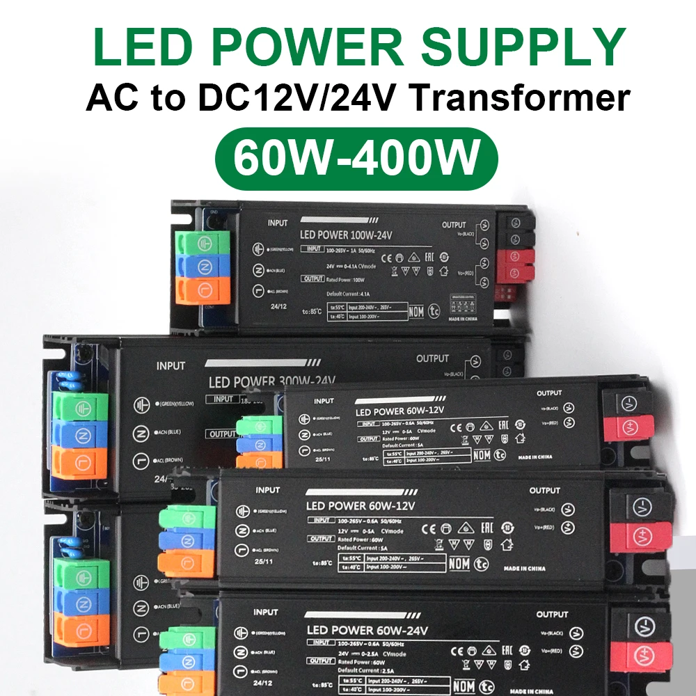 

Регулируемый импульсный блок питания AC100-265V в DC12V 24V, трансформатор для светодиодов 100W 200W 300W 400W, трансформатор для светодиодных лент