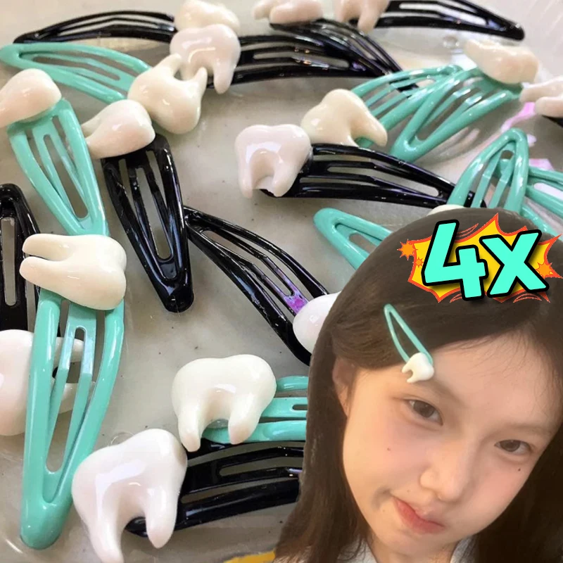 

2/4 шт., зажим для зубов, заколка для волос Y2K, аксессуары для волос, головной убор с имитацией зубов, креативные крутые заколки в стиле Харадзюку, заколки для челки, заколка для волос