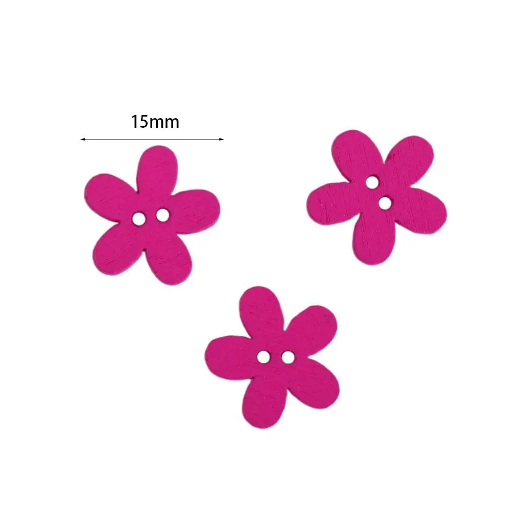 100pcs DIY Flower Shaped Flower Wooden Button 2 Holes Flat-back Clothing Button Cute Colorful Sewing Button Clothing Sewing