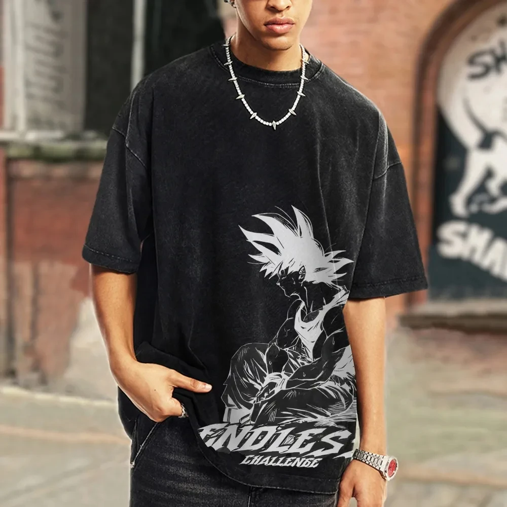 Camiseta de manga corta con estampado de Dragon Ball, ropa informal de verano, ropa de calle para hombre, camiseta para hombre lavada y cómoda Pop