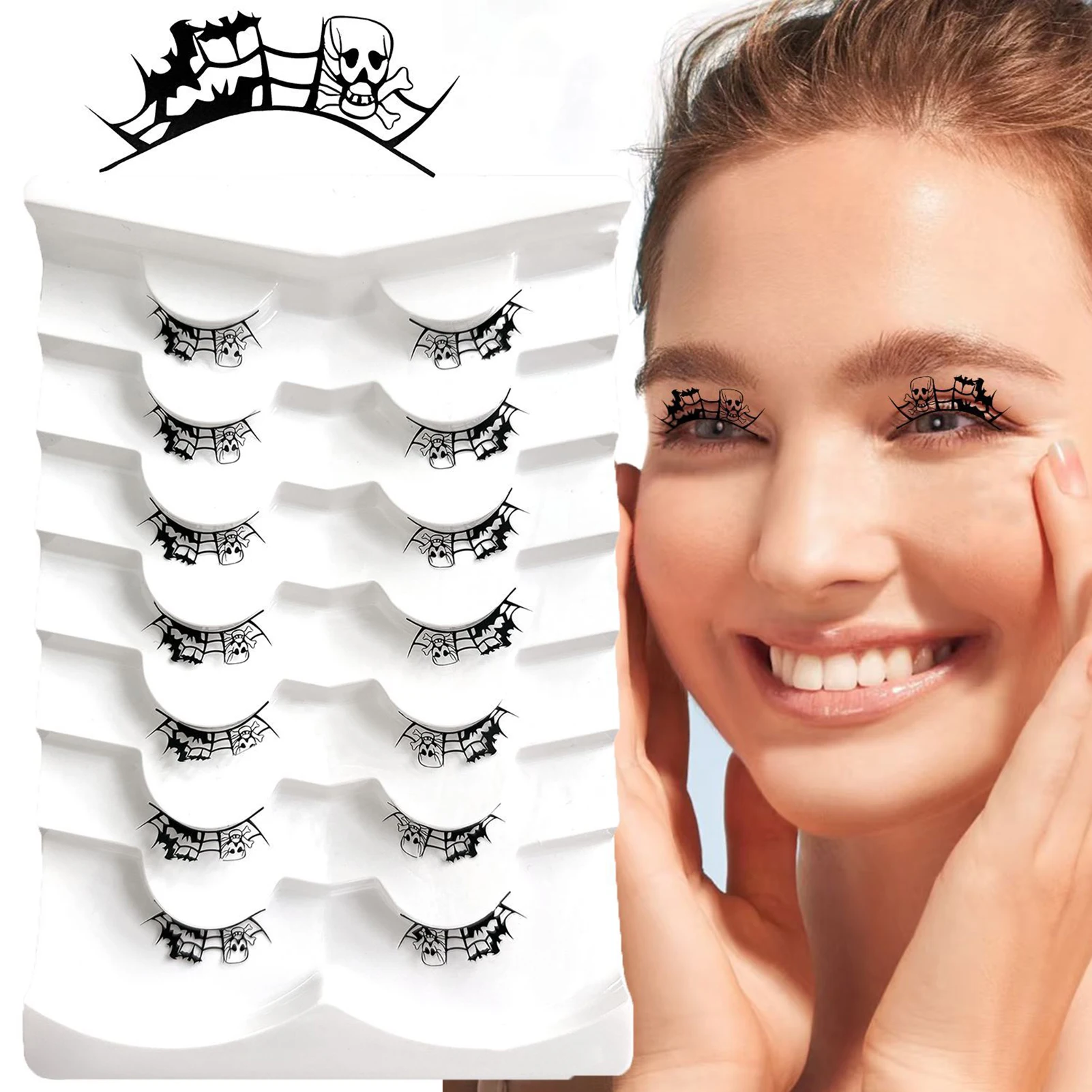 Halloween cílios postiços fantasma crânio mangá tira completa cosplay cílios diy lash clusters maquiagem festa traje acessórios