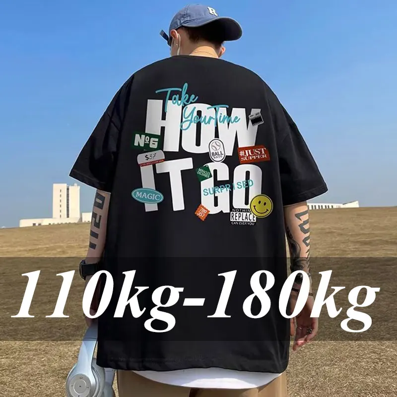 1XL-7XL Koreanisches locker sitzendes T-Shirt in Übergröße für Herren, modische T-Shirts im amerikanischen Stil mit weichen, vielseitigen Herren-Tops, Herrenbekleidung