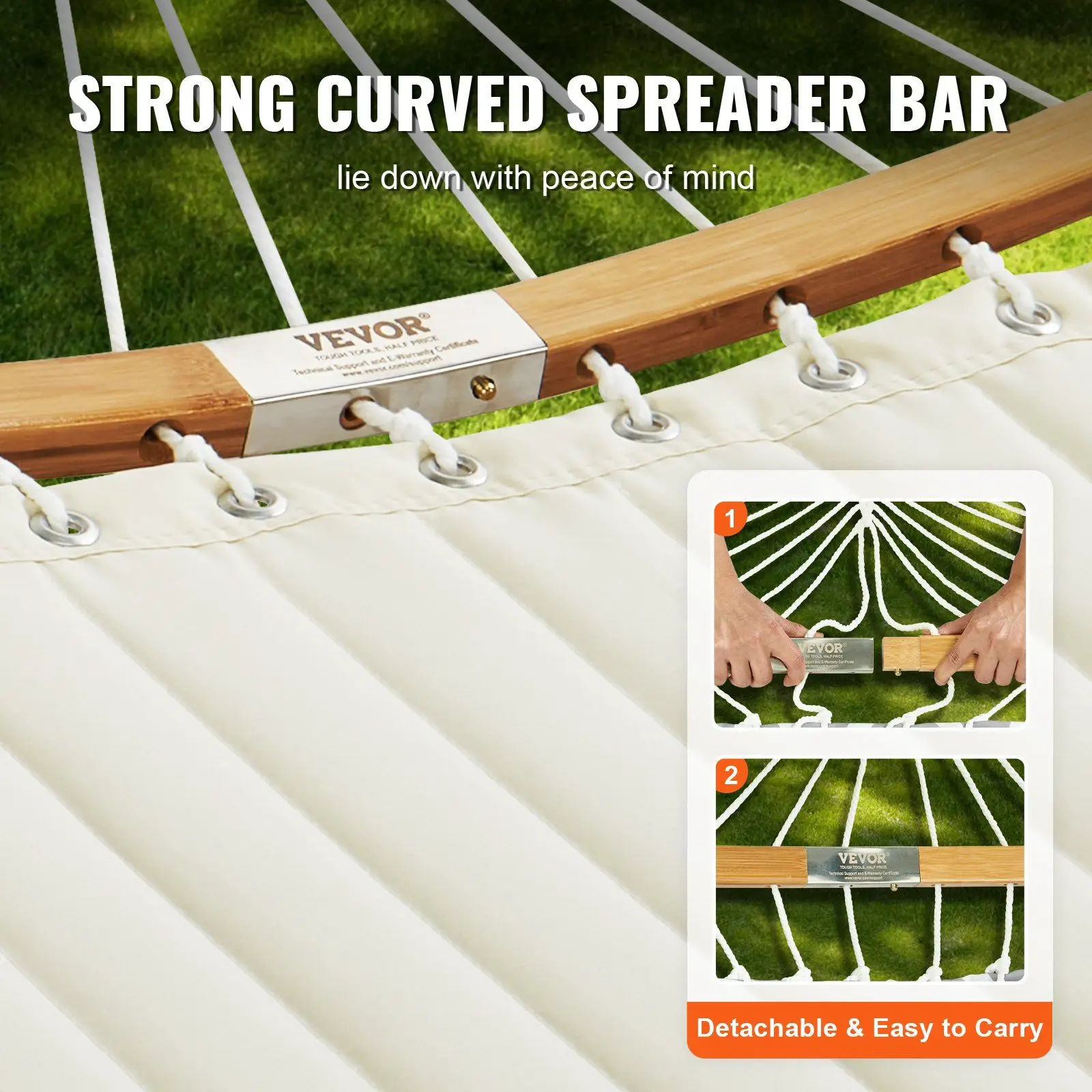 Double Person Hammock with Detachable Curved Spreader Bar and Pillow Portable Carrying Bag and Stand Included