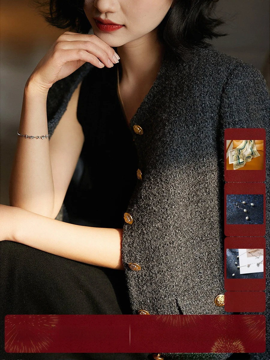 

Женская модная куртка-топ Xiao Han Paris из овечьей шерсти, классическая, романтичная, с круглым вырезом, прямого кроя, осень-зима