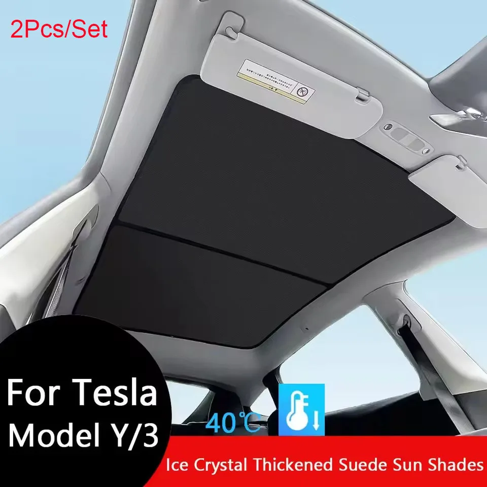 

Sunshades For Tesla Model 3 Sunroof Highland 2025 Model Y 2020-25 Ice Cloth Buckle Sun Pare Glass Front Rear Skylight Accessory