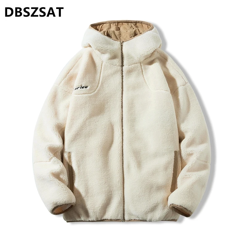 

Winter Men's Parka Fleece Jacket Fashion Letter Embroidery Hooded Windbreaker Oversized Coat Men Casual Thicken Warm Jackets