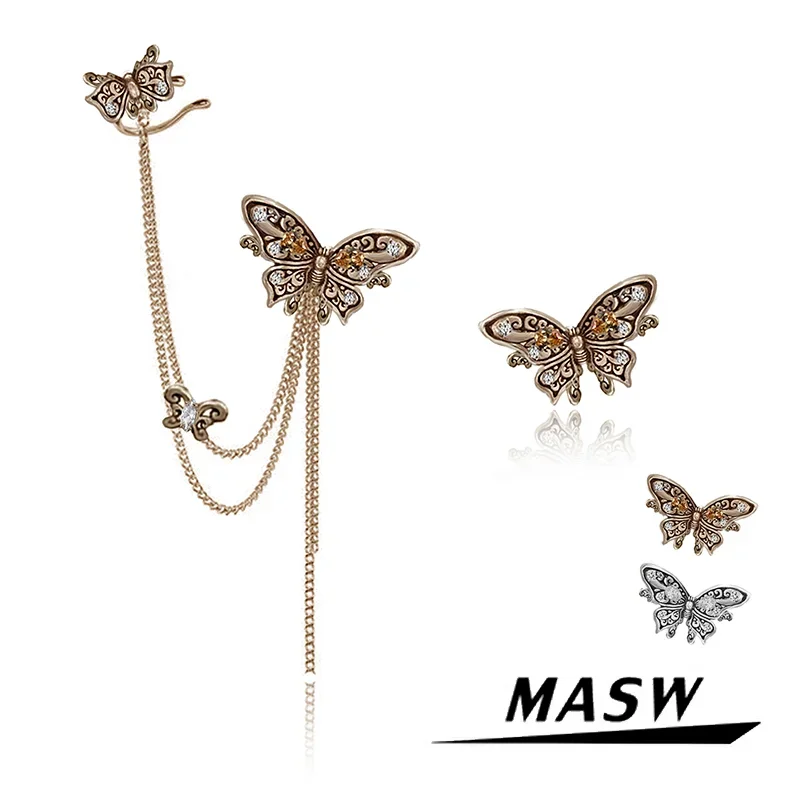 

MASW Original Design Vintage Temperament Asymmetrical Butterfly Earcuff Earrings For Women Girl Fashion Jewelry 2024 New