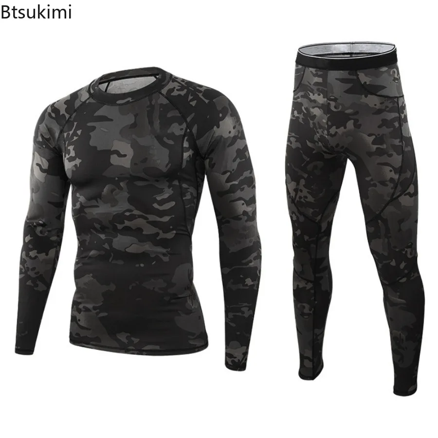 New Winter Camouflage Thermal Underwear Men's Underwear Sets Compression Fleece Sweat Quick Drying Thermo Underwear Men Clothing