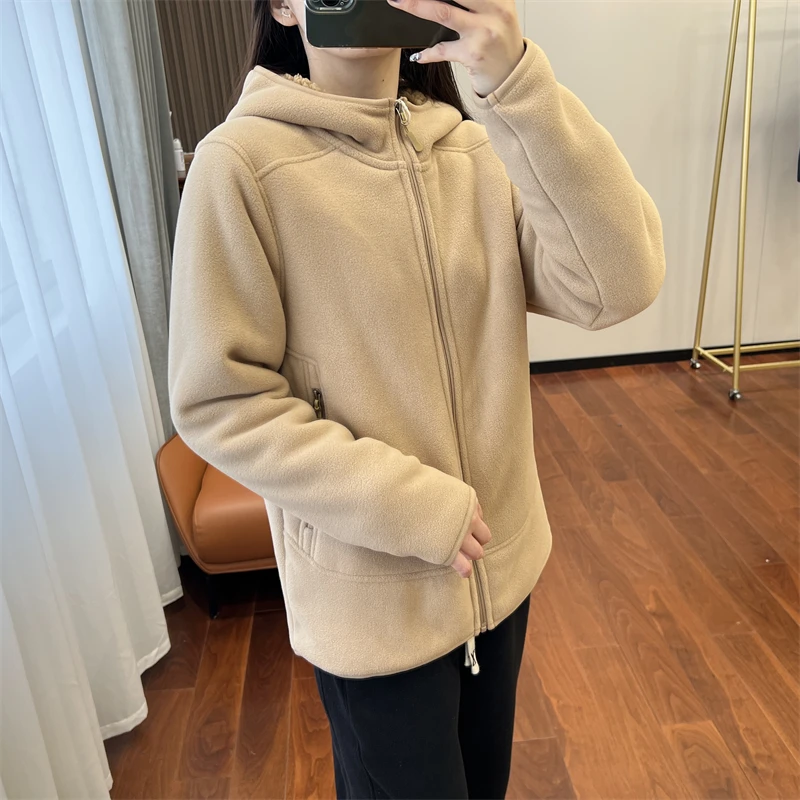 2026 Damen Fleece-Hoodies Frühling Sweatshirts mit Reißverschlusstaschen Lange Ärmel Kapuze Dick Locker Y2k Casual Büro-Dame Herbst Winter