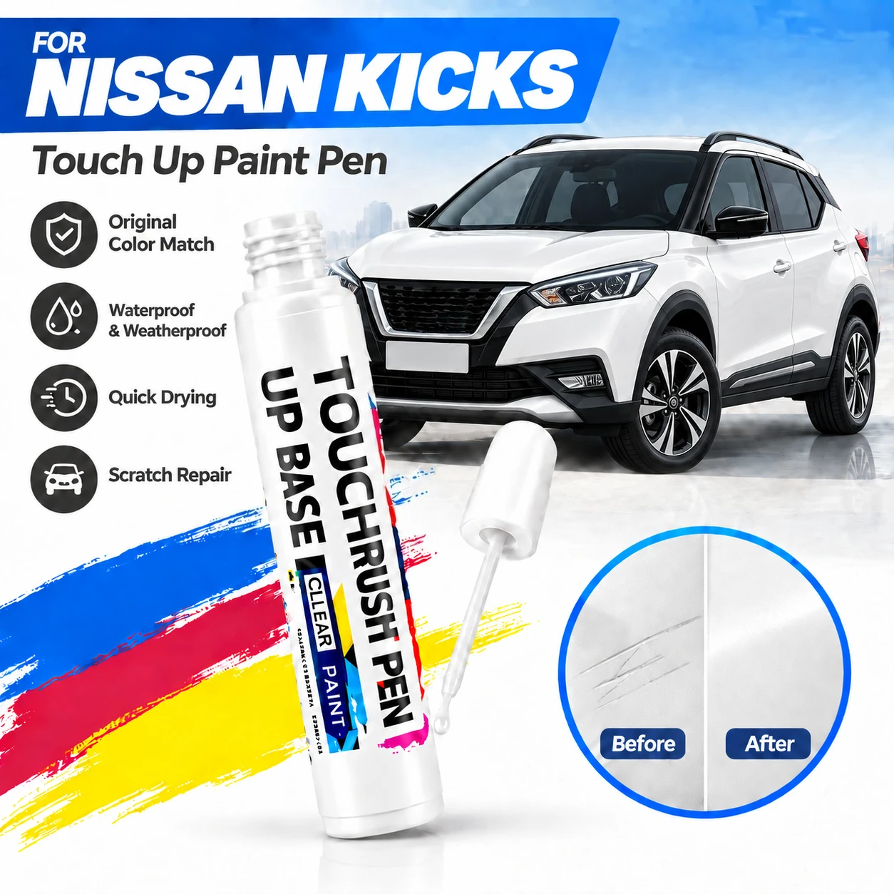 Car Scratch Remover Paint Pen Touch Up Marker for Auto Body Repair Door Bumper Fender Accessories For Nissan Kicks White Black
