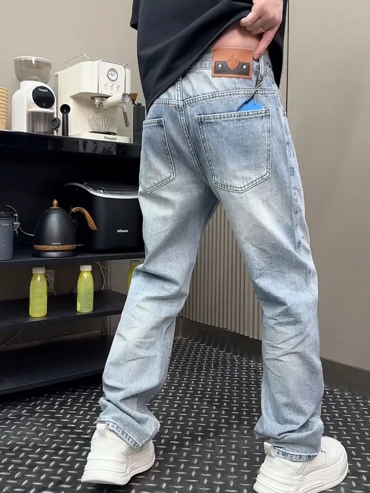 

High Quality Men's Wide Leg Jeans Spring Autumn New Style Fashionable Versatile Premium Feel Cool mid Waist Water Washed