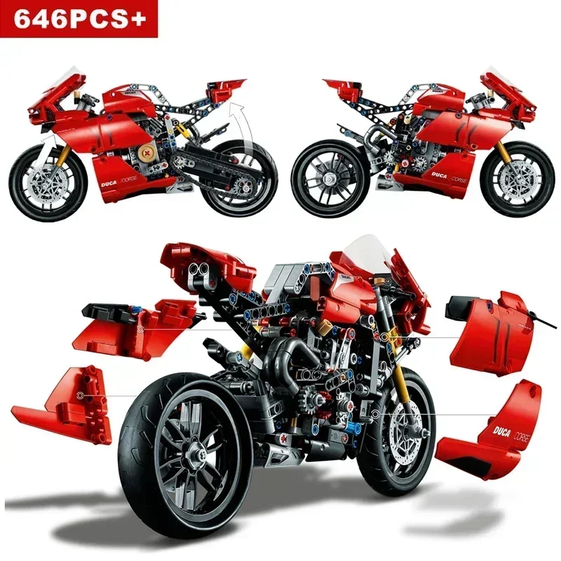 Technical Motorcycle Building Blocks para crianças, Ducatis Racing Car, Bricks Toys, Motorbike Vehicle Model, Presentes de Natal