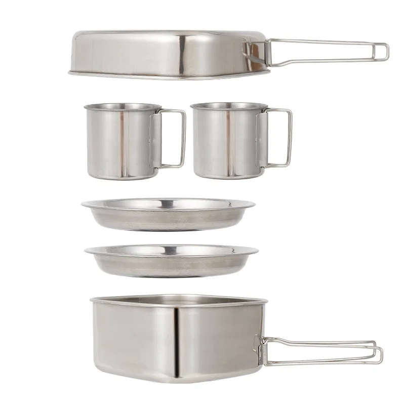 

6 Pieces Set Stainless Steel Portable Camping Supplies Cookware Picnic Outdoor Pan 34 People Barbecue Pot Equipment