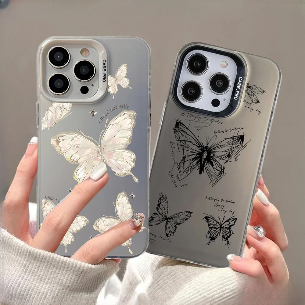 Fashion Sketch Butterfly Case Cover for Samsung Galaxy A55 A35 A54 A53 A34 A14 A15 S24 Ultra S23 S22 S21 Plus S20 FE Laser Funda