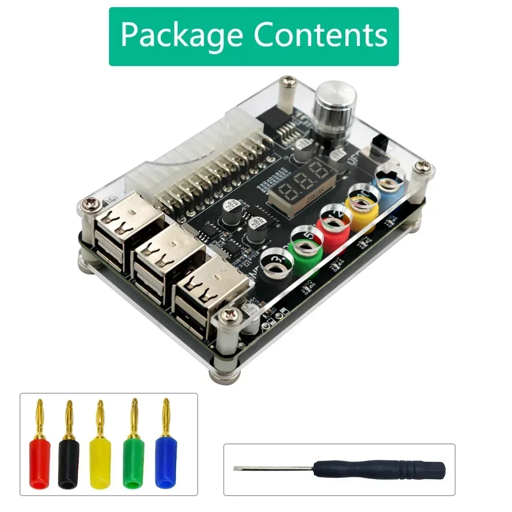 24Pin ATX Power Supply Breakout Board Power Module Adapter Connector Adjustable Voltage Knob 6 Port USB 2.0 Supports QC2.0 QC3.0