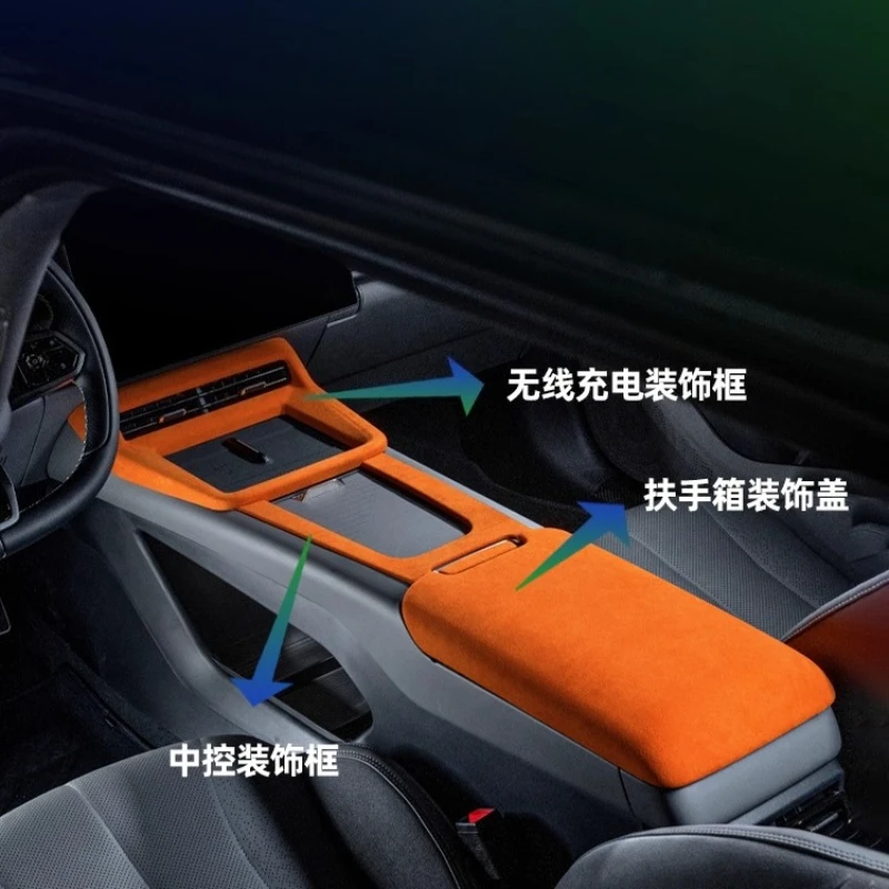 For LYNK&CO 07  Suede Central Control Wireless Charging Decorative Frame Car Interior Modified Supplies Accessories