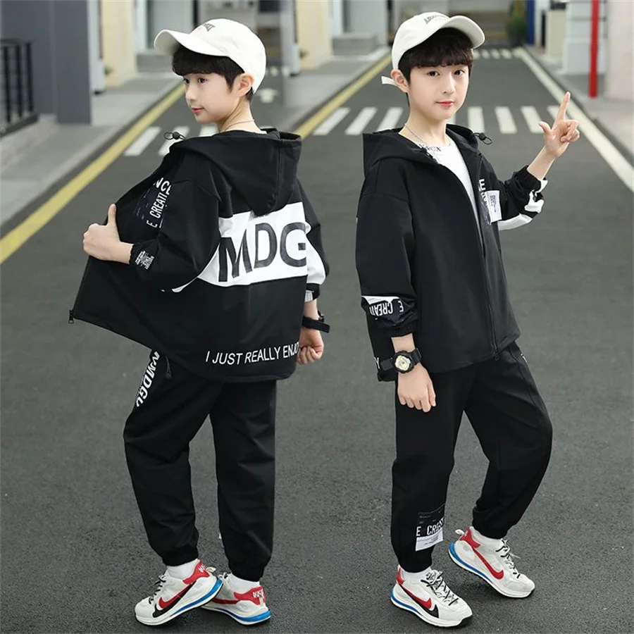 2023 Autumn Kids Boys Set Clothes Boys Long Sleeve Zipper Coat+Elastic Sweatpant Sport Clohting Child Tracksuit 4-14Years