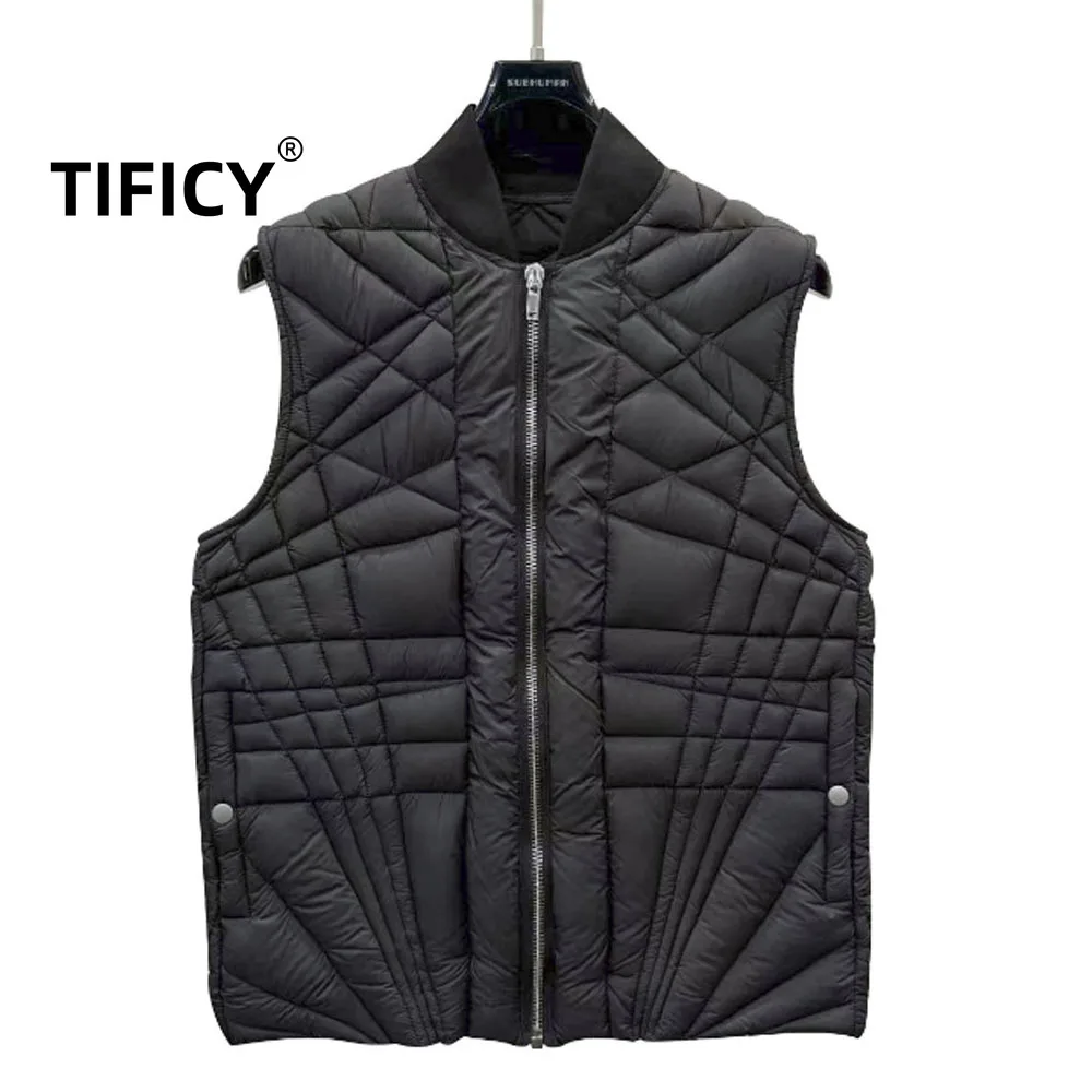 

High Street Dark Ro Goose Down Vest Men's Winter Warm Streetwear Row Line Grid Vest Jackets Coats