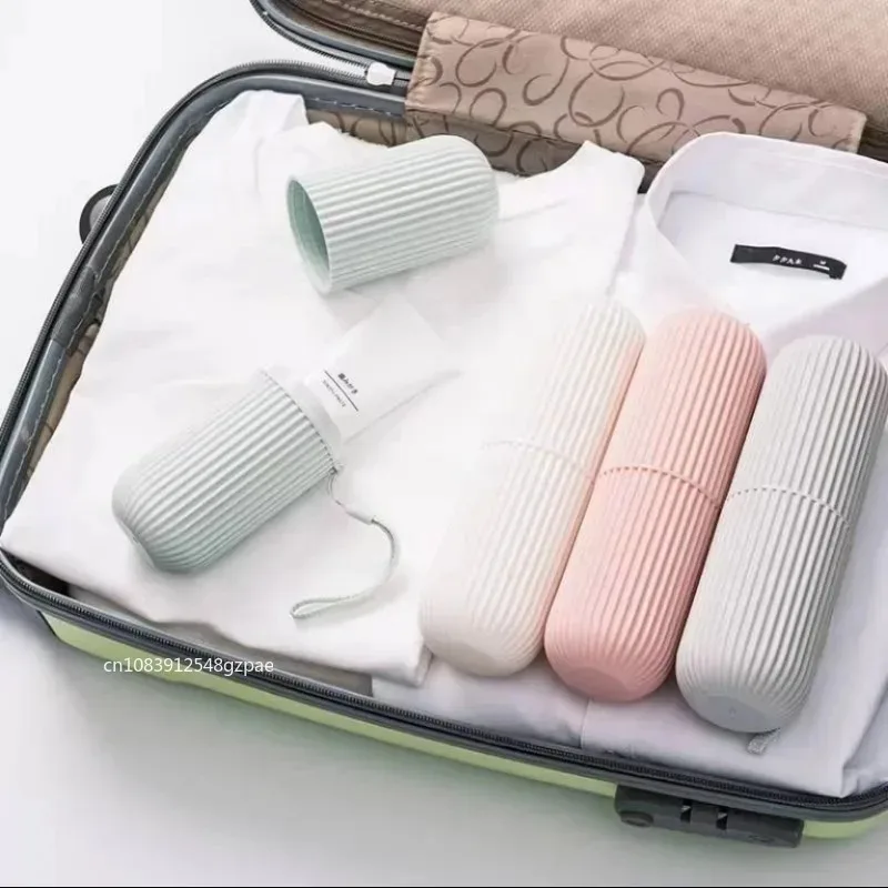 Travel Toothbrush Box Vertical Stripe Portable Mouthwash Cup Brushing Cup Washing Cup Toothware Box Toothpaste Storage Cartridge