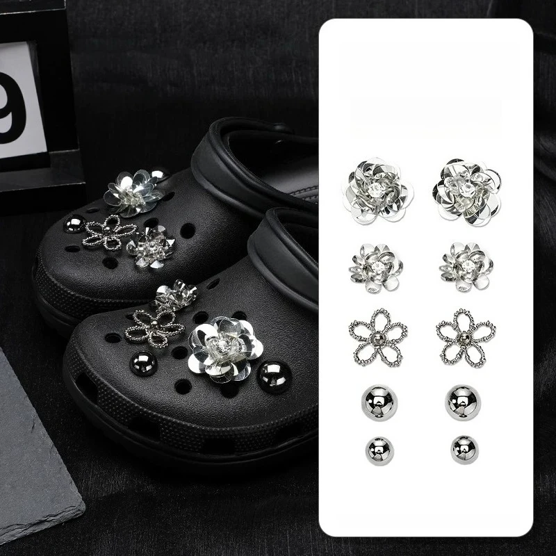 Handmade Sequin Flower Shoe Charms Set Creative DIY Sparkly Glitter Crystal Blossom Detachable Summer Hole Shoe Decorations