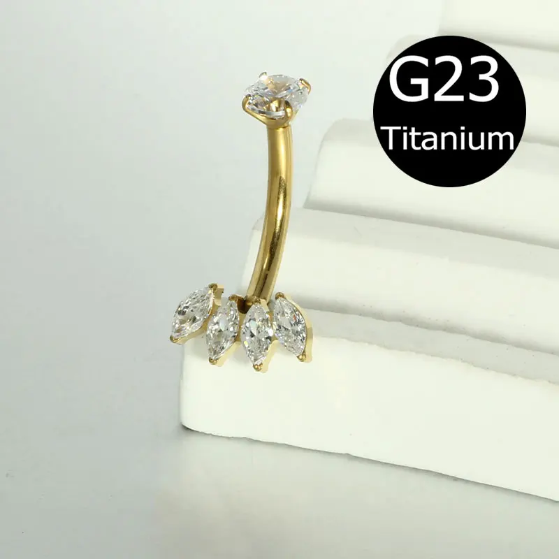 14G G23 Titanium Belly Button Ring with Zircon