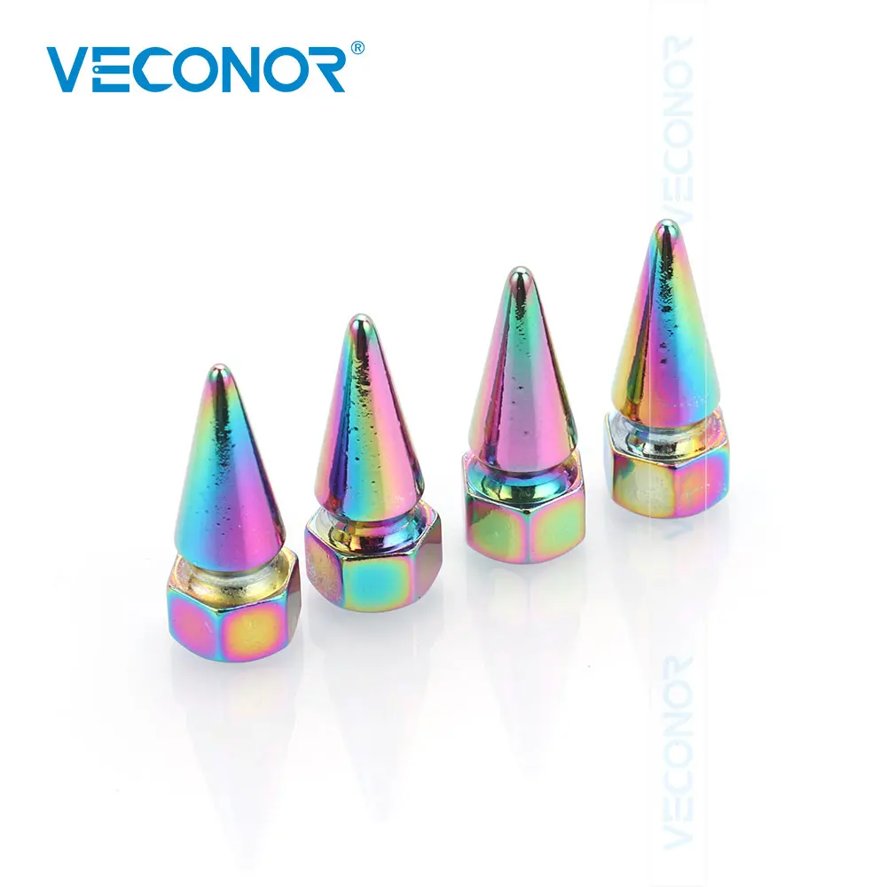 VECONOR 4pcs Aluminum Multicolor Spiked Style Tire Stem Air Valve Caps Car Truck Bike Wheel Cap Neon lights Color Cover