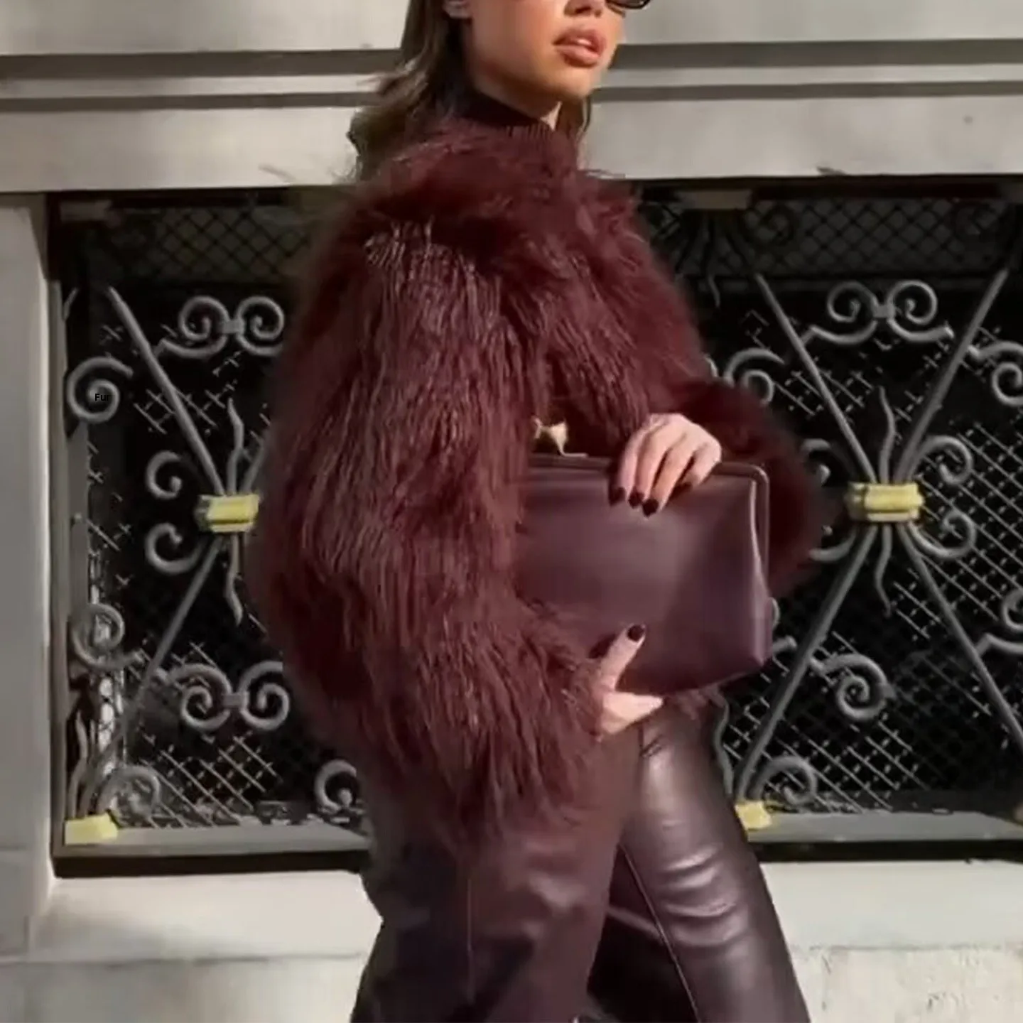 

Ele Knitted Faux Fur Effect Coat Z Brand Youth Stand Fit Commute Sle No Hat Included 2025 Autumn New Arrival