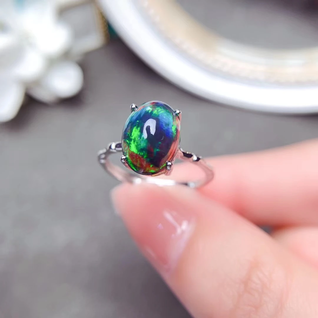 Simple 925 Silver Black Opal Ring for Daily Wear 100% Natural Opal Ring Sterling Silver Gemstone Jewelry