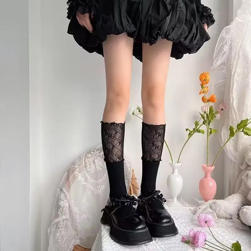 1/2 Paar Spitzen-Patchwork-Damen-Wadensocken, modische Retro-Stiefel im Ballett-Stil, gepaart mit weichen, bequemen, lässigen Strümpfen – Detail 6