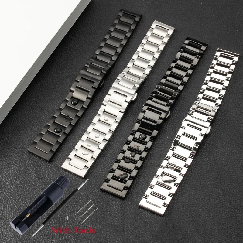 

18 20mm 22mm 24mm High Quality Three Bead Stainless Steel Watch Strap Replacement for Universal Waterproof Watch Band with Tool