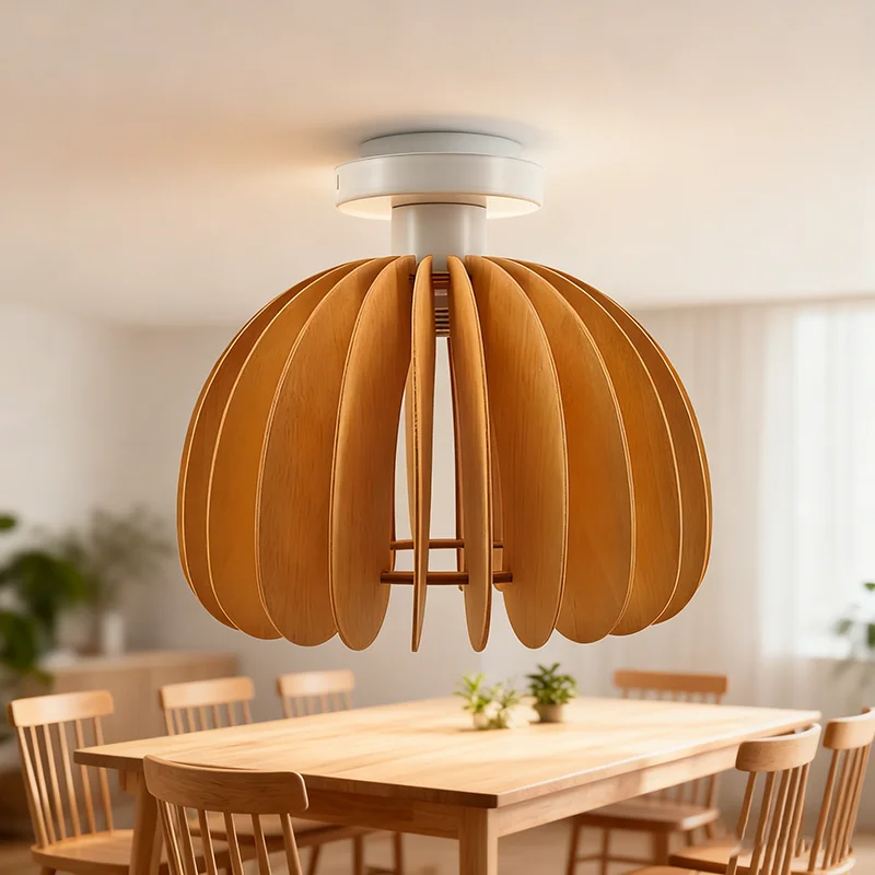 

Wood Art Pendant Light Japanese Style Dining Room Bed Bedside Ceiling Lamp E27 Base Wooden Hanging Lamp Home Decoate