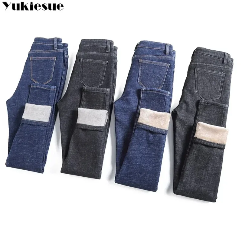 Damesbroek vrouwelijke jeans winter dik Damesbroek hoge taille zwarte skinny y2k baggy jeans voor dames denim nieuwe potloodbroek
