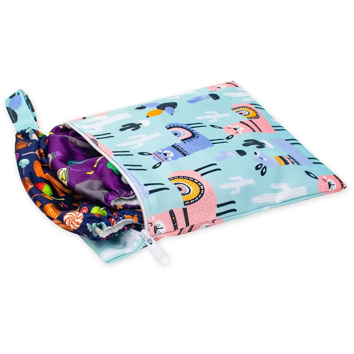 1pC Zippered Mini Pocket Wetbag With Snap Handle Reusable Waterproof Cute Pattern Baby Portable Bag