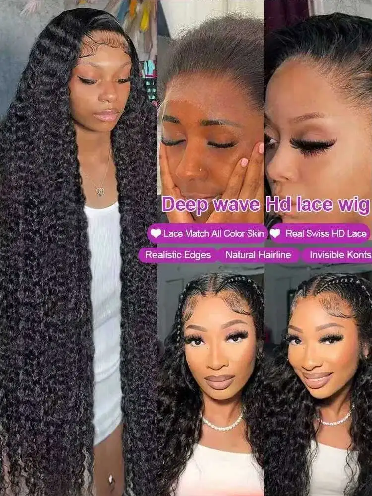 40 42 Inch Deep Wave Frontal Wig 13x4 13x6 HD Lace Frontal Human Hair Wigs 250%  Jerry Kinky Curly Lace Front Human Hair Wigs