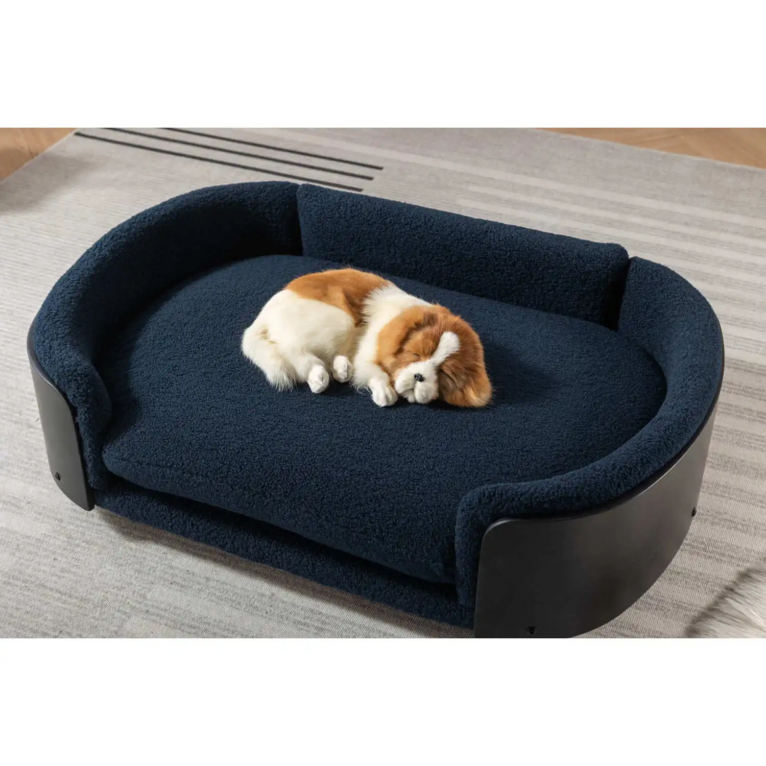 Scandinavian Style Elevated Dog Bed with Solid Wood Legs and Cashmere Cushion - Large Size