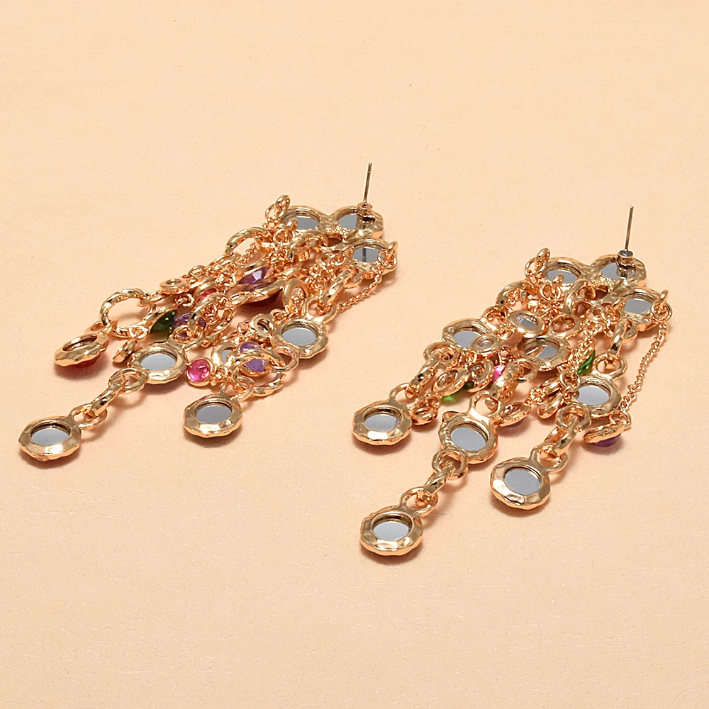 Long Chains Earring Colorful Rhinestone Drop Earrings Elegant Women's Accessories Wholesale Bohemian Earrings Jewelry - Image 2