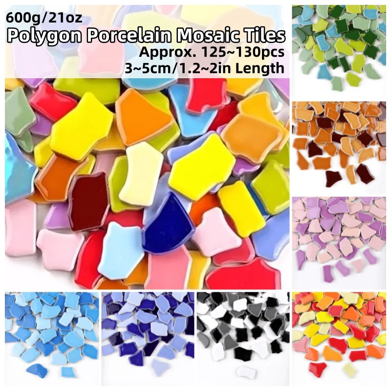 600g/21oz(Approx. 125~130pcs) Polygon Porcelain Mosaic Tiles 3~5cm/1.2~2in Length Irregular Ceramic Tile DIY Craft Materials