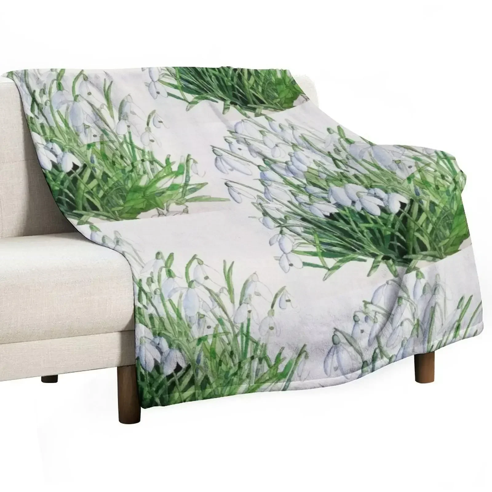 Snowdrops watercolour painting Throw Blanket Luxury Brand Moving Bed linens Sofa Quilt Thermals For Travel Sleeping Bag Blankets