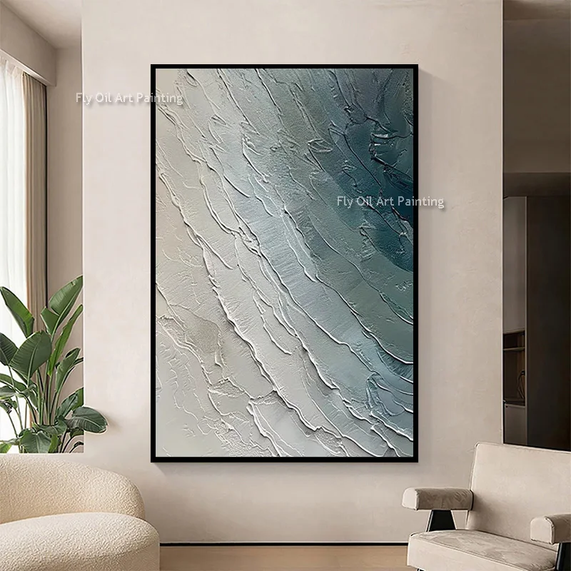 Green White Abstract Seaside Canvas Artwork Handpainted Original Pure White Knife Thick Oil Painting Fashion Home Decor Items