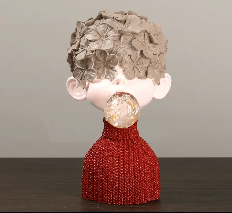 Abstract kunstwerk met bubbelblaaspop, woondecoratie, hars sculptuur decoratie ambachten, woondecoratie accessoires