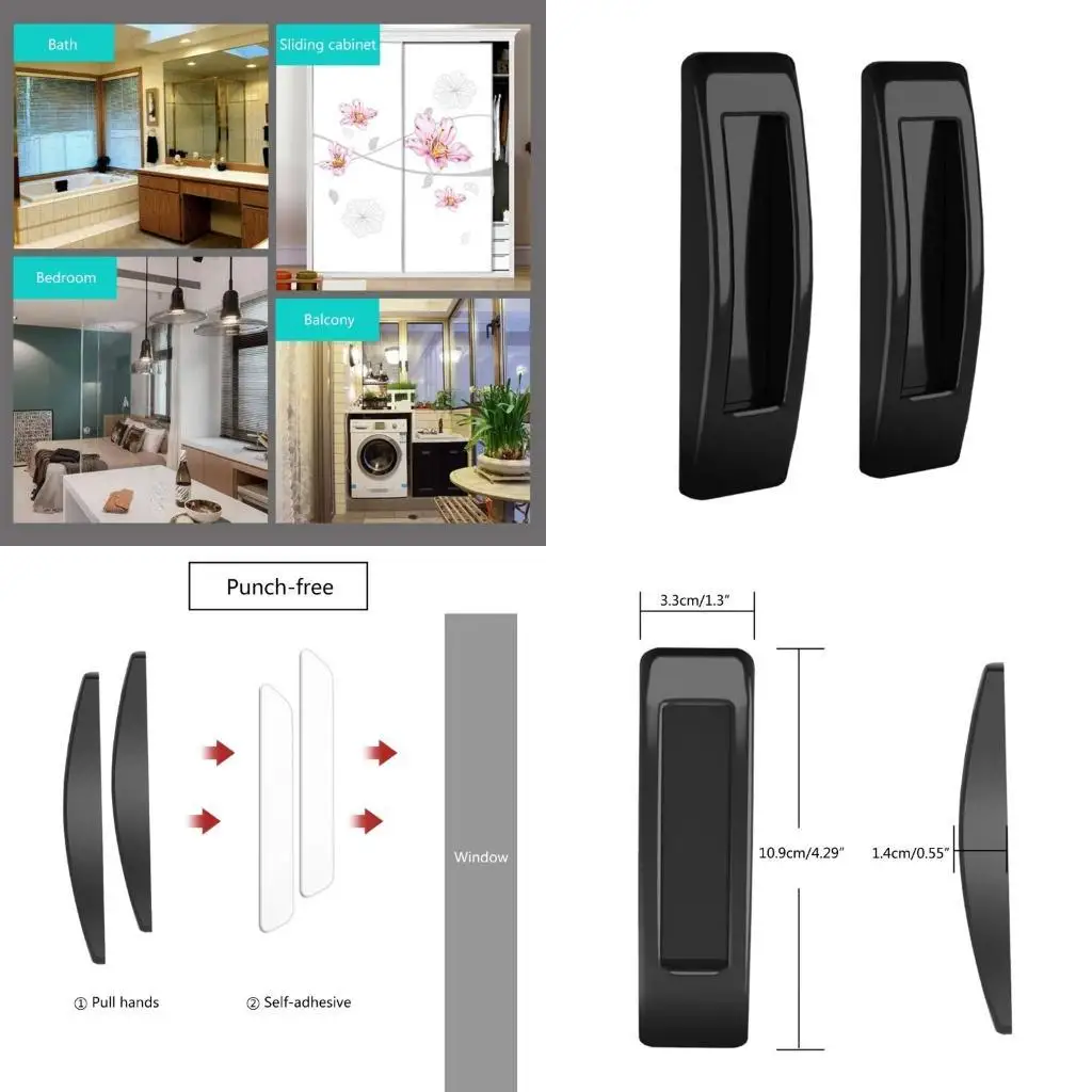 

R9UF 2PCS Versatile Window Handle with Reliable Adhesion PP Closet Handle Closet Door Handles Suitable for Various Surfaces