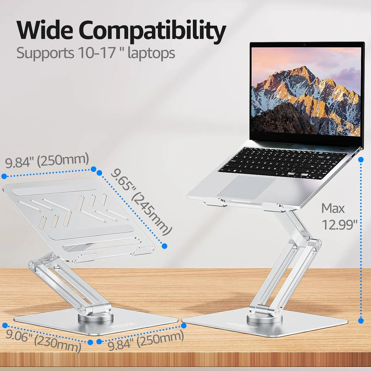 Adjustable 360° Rotating Laptop Stand for Desk, Ergonomic Height Riser Fits All 10-17" Laptops