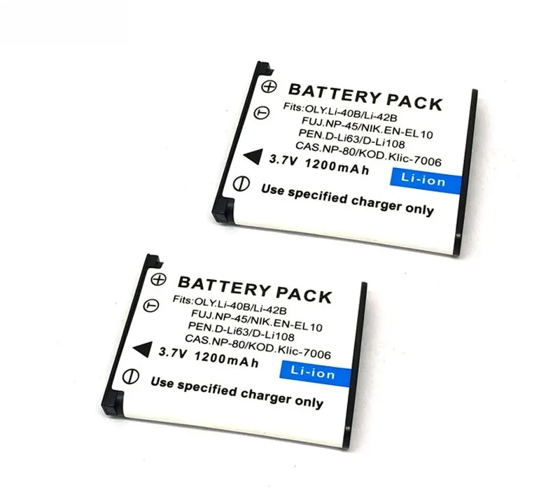 2PCS 1200mAh EN-EL10 Li-42B Li-40B FNP-45 A D-Li63 D-Li108 CNP-80 Battery Charger for Nikon / OLYMPUS / FUJIFILM Pentax Casio