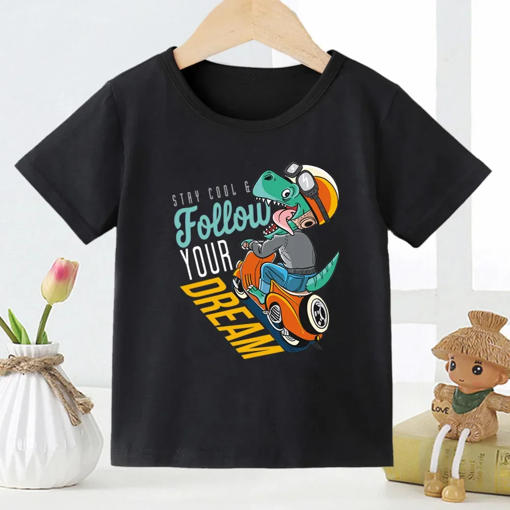 T-shirt à manches courtes avec imprimé dinosaure pour enfant, vêtement à la mode, avec image de dessin animé, Stranger Things